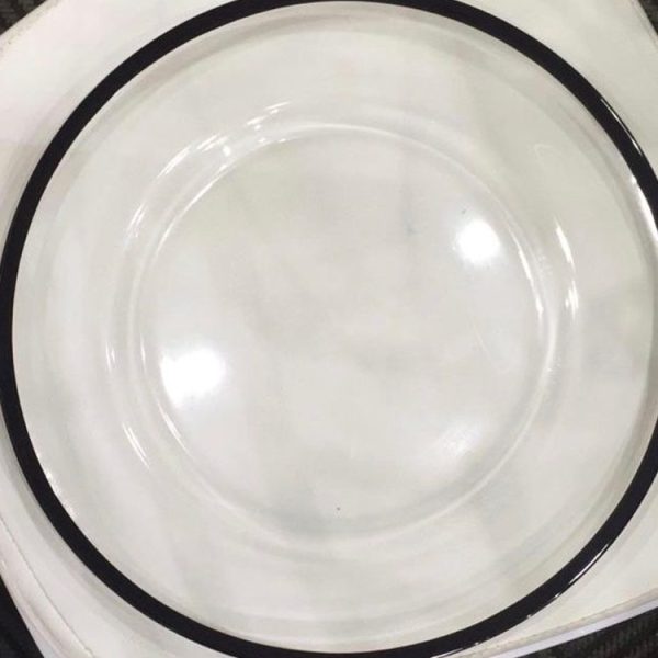 Glass Underplate Black Rim MOQ 144 pcs . FOB 🇨🇳 $1.60