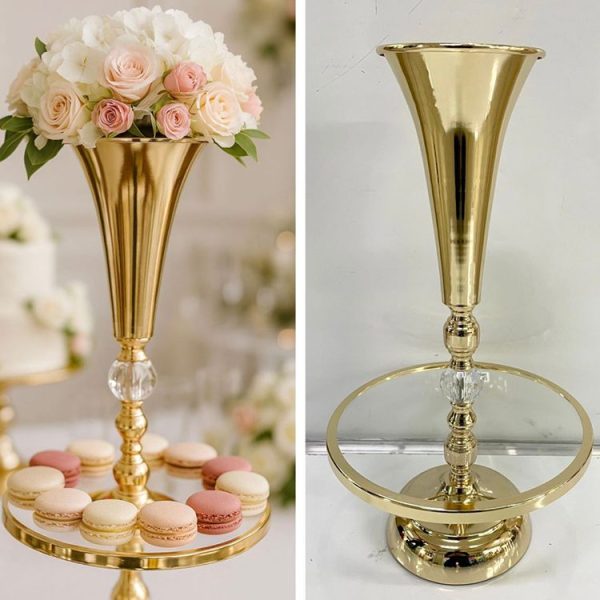 Metal Gold Flower Stand With Ring Plate MOQ 48 pcs . FOB 🇨🇳 $7.95