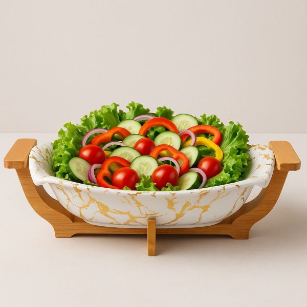 Ceramic Salad Bowl with wooden stand Quality Products • Low MOQ • Factory Prices - Image 3